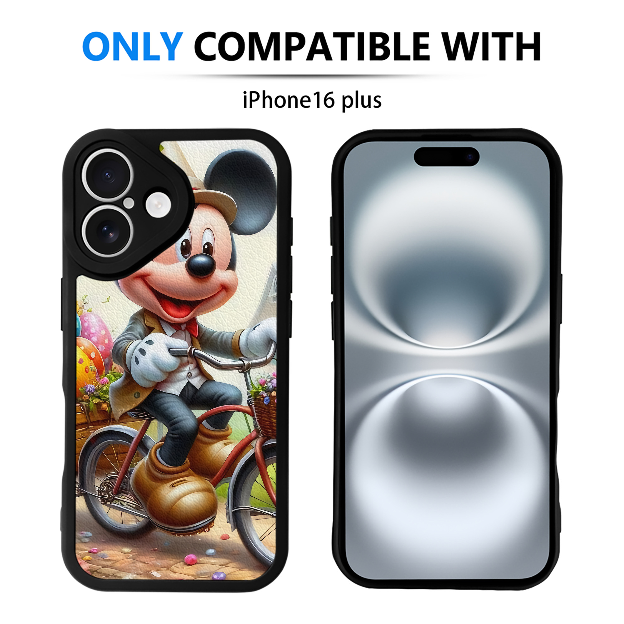 （画像用） ミッキーマウス Mickey Mouse 【iPhone 16シリーズ対応】シリコンスマホケース（レザー調） 材質：シリコン